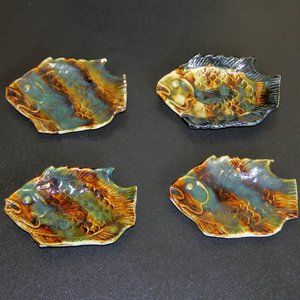 Studio Pottery Fish Sushi Appetizer Plates Small Chips Vintage